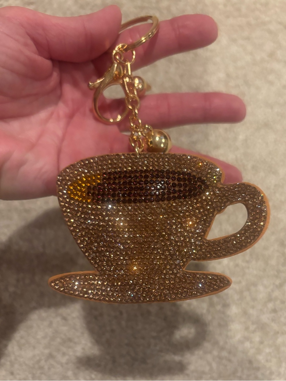 Crystal Teacup/Coffee Keychain - Gold Rhinestone Accent